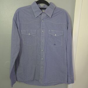 Roper Western‎ Shirt Mens Medium Blue Checkered Plaid White Pearl Snap